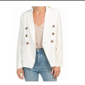 Magaschoni Crisp White Linen Blend Blazer Jacket